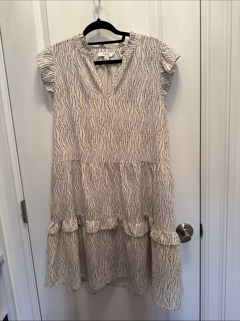 Cream Printed Tiered V-Neck Mini Dress